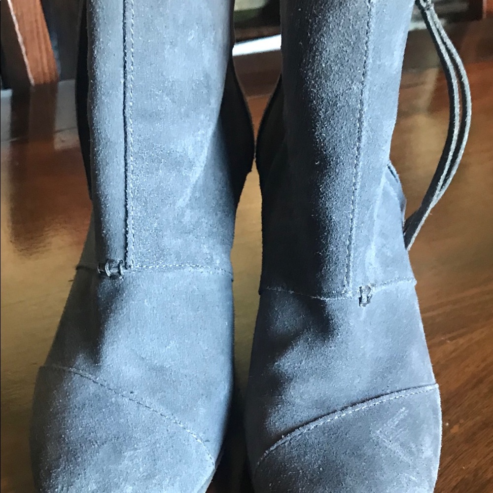 TOMS Grey Suede Wedge Booties